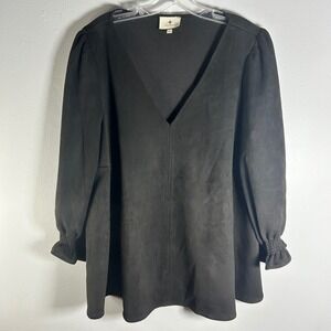 Tuckernuck Women Easton Blouse Top Size XL Faux Suede Peasant Preppy‎ Boho Black